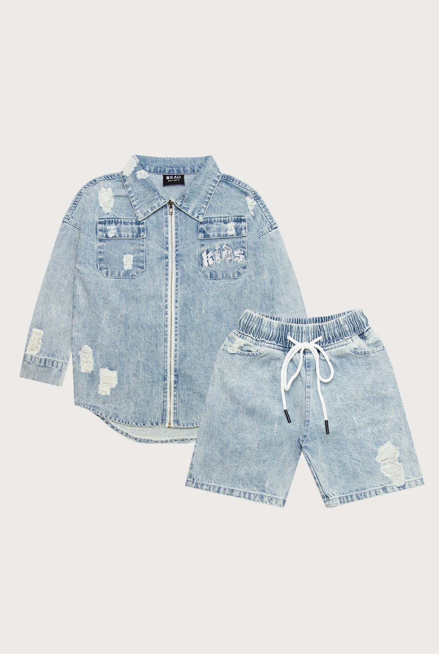 ZIP DENIM SHACKET SET