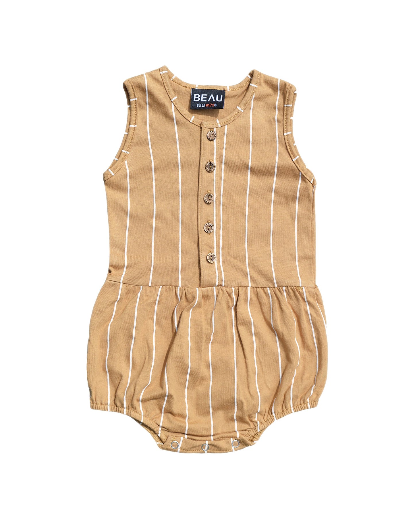 PINSTRIPE BUBBLE ROMPER - TAN