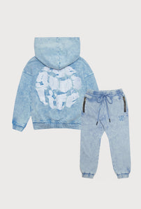 HOODIE AND JOGGER SET - ACID WASH BLUE