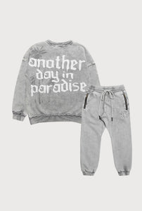 SWEATSHIRT AND JOGGER SET - ACID WASH GREY