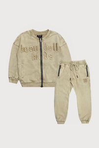 BOMBER JACKET AND JOGGER SET - ACID WASH BEIGE