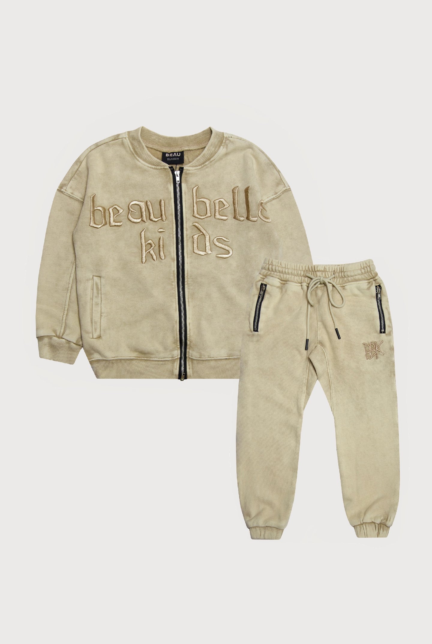 BOMBER JACKET AND JOGGER SET - ACID WASH BEIGE