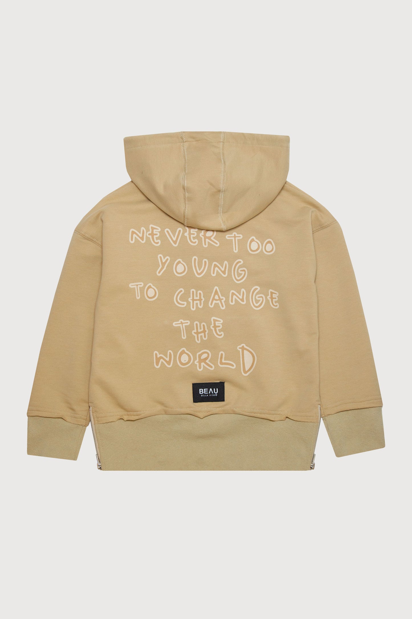 CHANGE THE WORLD HOODIE TAN – BEAUBELLA KIDS