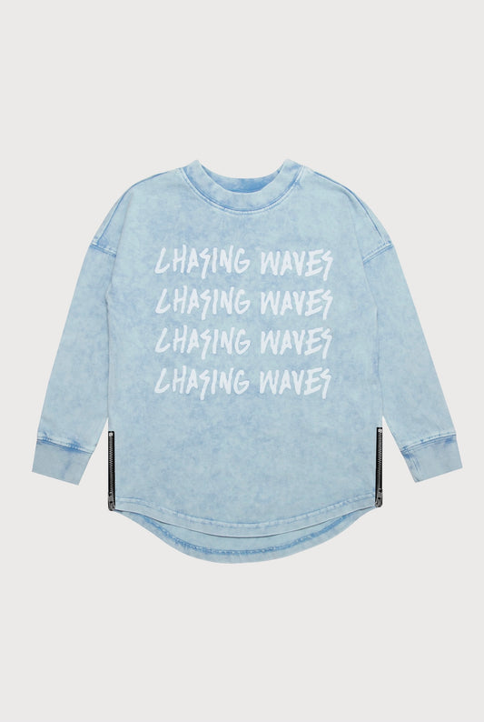 CHASING WAVES LONG SLEEVE - ACID WASH BLUE